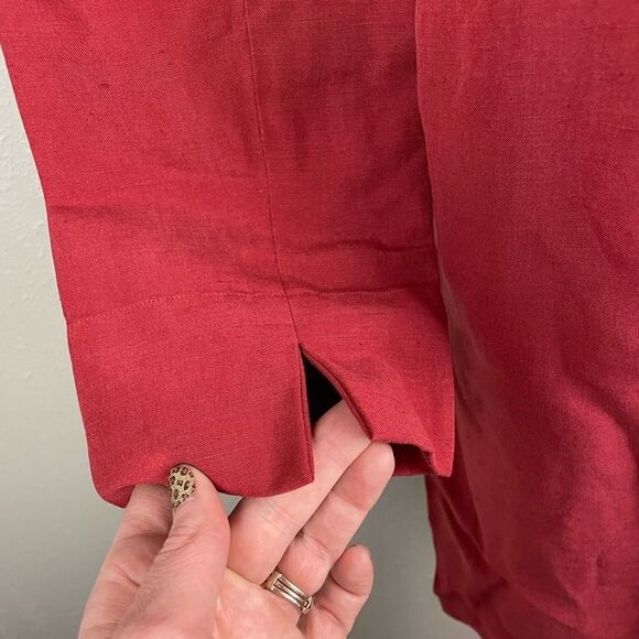 Pre-Owned Rena Rowan Womens Red Button Down Long Sleeve Silk Collard Jacket/Top - Picture 6 of 10